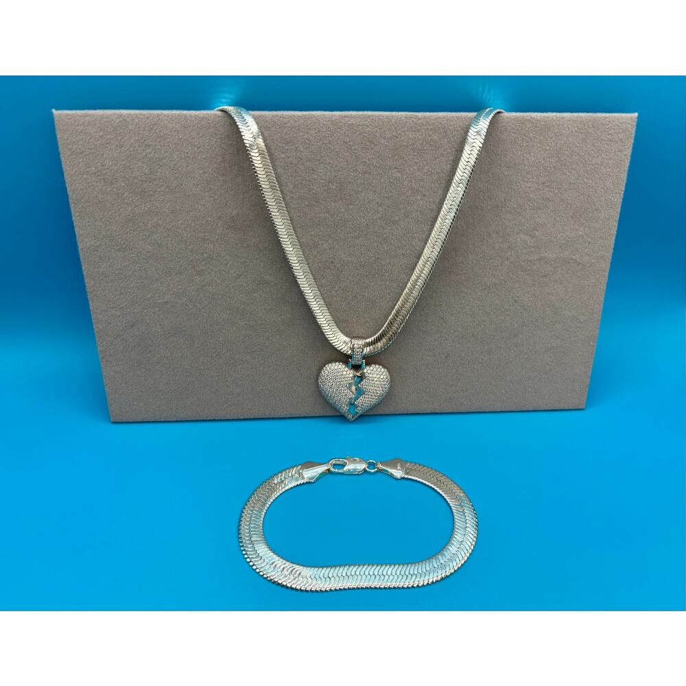 Moissanite Broken Heart Pendant w/ Bonus Necklace & Bracelet